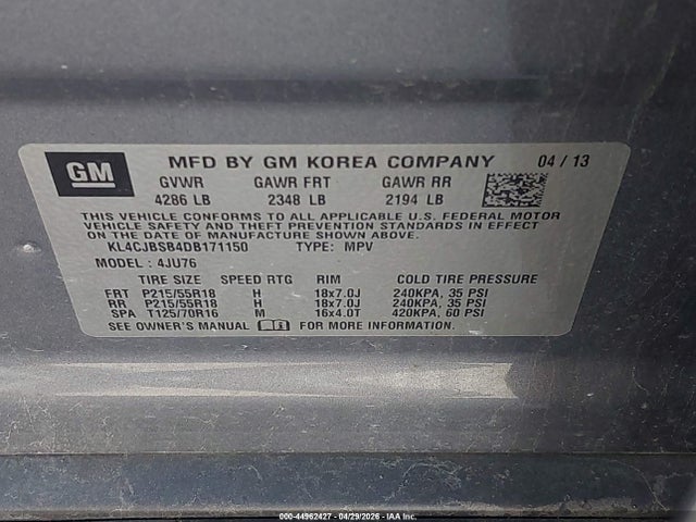 Aukcja sprzedaży 2013 Buick Encore Convenience, vin: KL4CJBSB4DB171150, numer aukcji: 44962427
