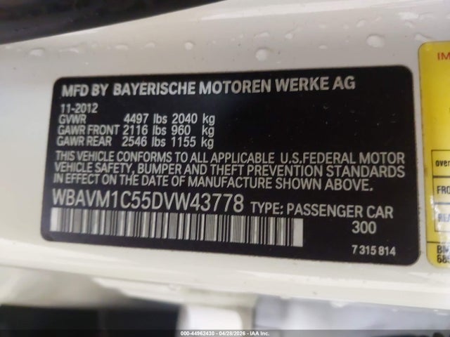 Продаж на аукціоні авто 2013 Bmw X1 Sdrive28i, vin: WBAVM1C55DVW43778, номер лоту: 44962430