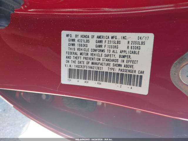 Продаж на аукціоні авто 2017 Honda Accord Sport, vin: 1HGCR2F51HA213631, номер лоту: 44962443