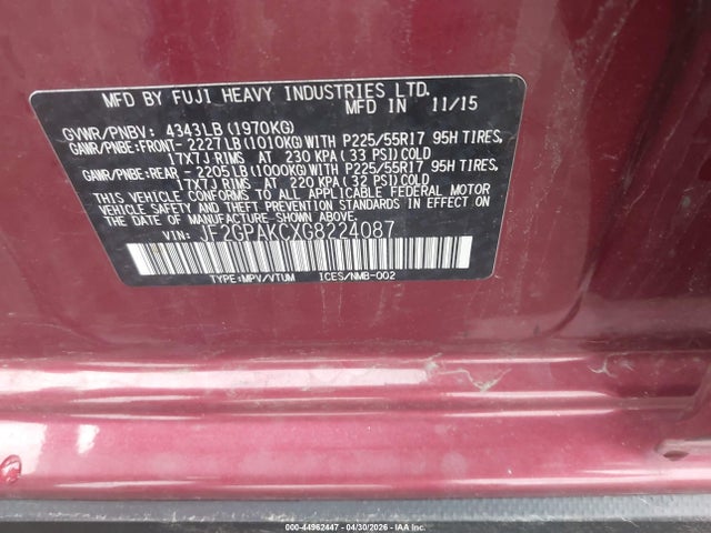 44962447 :رقم المزاد ، JF2GPAKCXG8224087 vin ، 2016 Subaru Crosstrek 2.0i Limited مزاد بيع