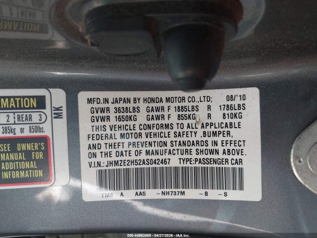 Продаж на аукціоні авто 2010 Honda Insight Lx, vin: JHMZE2H52AS042467, номер лоту: 44962465