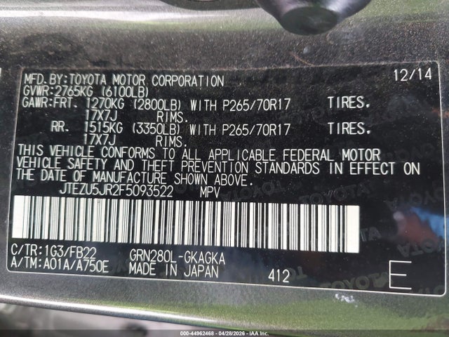 JTEZU5JR2F5093522 Toyota 4RUNNER SR5