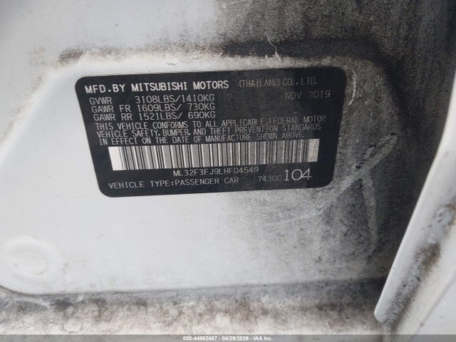 Продаж на аукціоні авто 2020 Mitsubishi Mirage G4 Es, vin: ML32F3FJ9LHF04549, номер лоту: 44962487