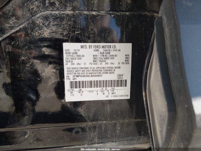 44962495 :رقم المزاد ، 2FMPK4K98LBA04453 vin ، 2020 Ford Edge Titanium مزاد بيع