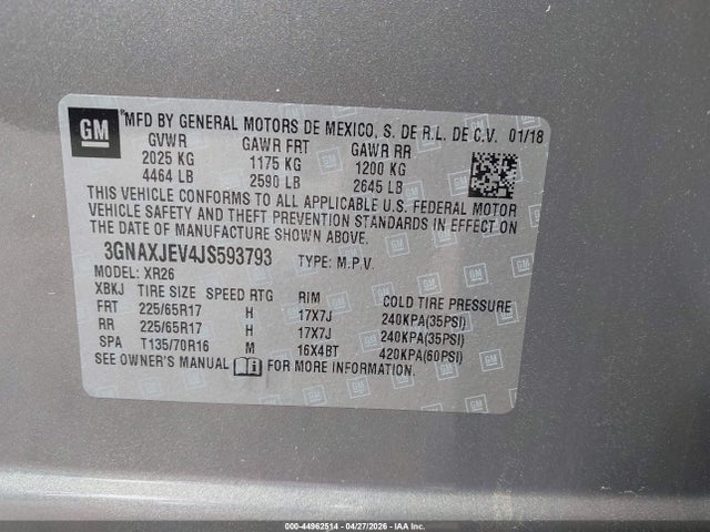 3GNAXJEV4JS593793 Chevrolet EQUINOX LT