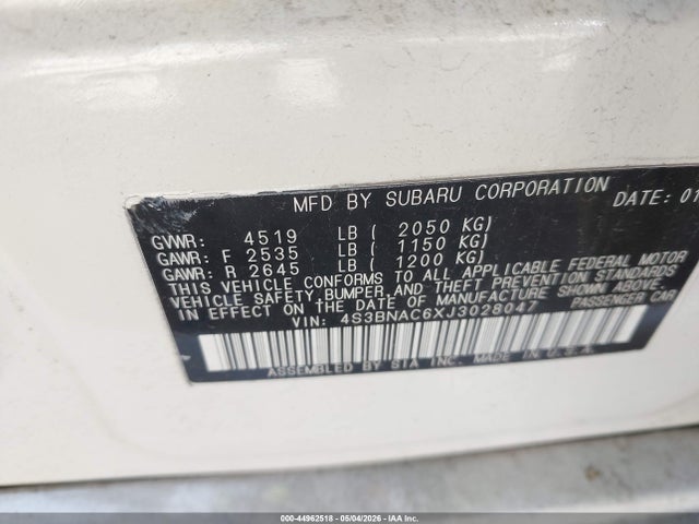 Aukcja sprzedaży 2018 Subaru Legacy 2.5i Premium, vin: 4S3BNAC6XJ3028047, numer aukcji: 44962518