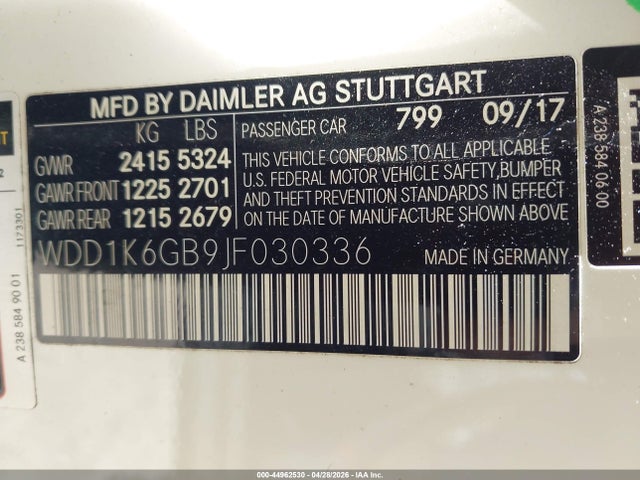 Aukcja sprzedaży 2018 Mercedes-benz E 400 4matic, vin: WDD1K6GB9JF030336, numer aukcji: 44962530