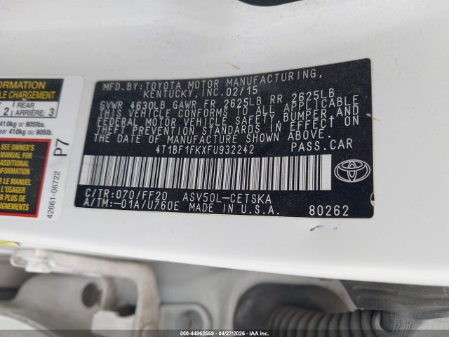 Aukcja sprzedaży 2015 Toyota Camry Se, vin: 4T1BF1FKXFU932242, numer aukcji: 44962569