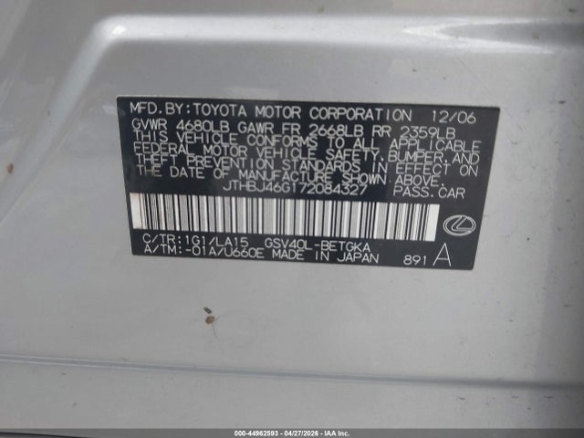 44962593 :رقم المزاد ، JTHBJ46G172084327 vin ، 2007 Lexus Es 350 مزاد بيع