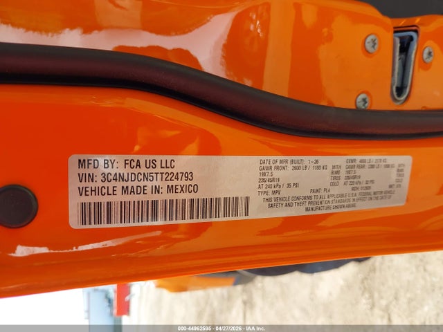Aukcja sprzedaży 2026 Jeep Compass Limited Altitude, vin: 3C4NJDCN5TT224793, numer aukcji: 44962595