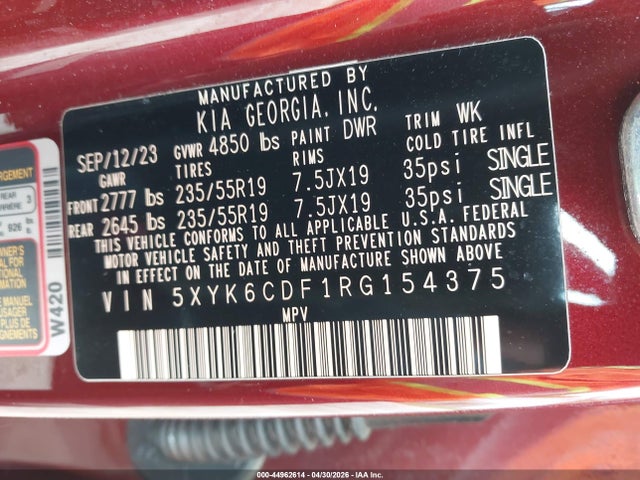 44962614 :رقم المزاد ، 5XYK6CDF1RG154375 vin ، 2024 Kia Sportage X-line مزاد بيع