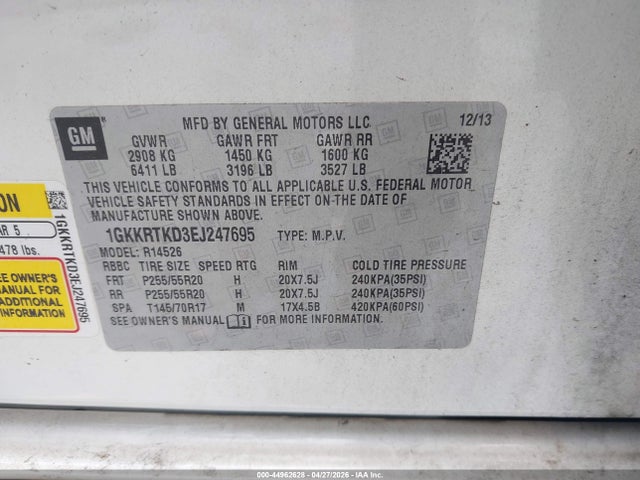 GMC Acadia Denali 2014 1GKKRTKD3EJ247695 Image 9