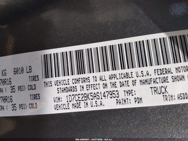 Auction sale of the 2010 Dodge Dakota St, vin: 1D7CE2BK5AS147953, lot number: 44962641