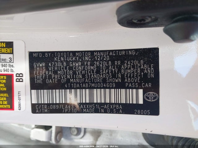 Продаж на аукціоні авто 2021 Toyota Avalon Limited Hybrid, vin: 4T1DA1AB7MU004609, номер лоту: 44962656