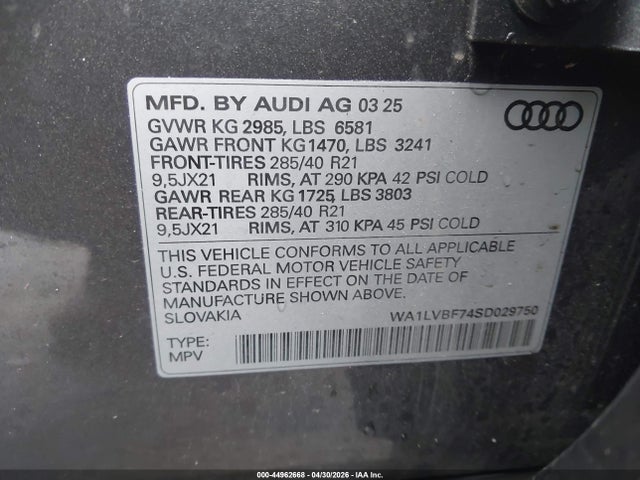 Aukcja sprzedaży 2025 Audi Q7 Premium Plus 55 Tfsi Quattro Tiptronic, vin: WA1LVBF74SD029750, numer aukcji: 44962668