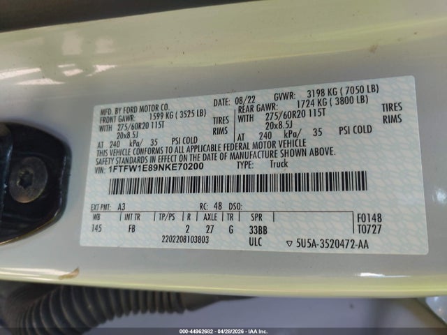Ford F-150 Xlt 2022 1FTFW1E89NKE70200 Image 9