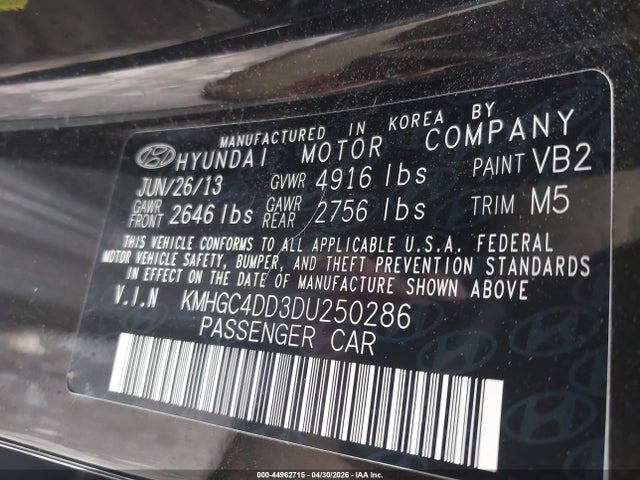 Продаж на аукціоні авто 2013 Hyundai Genesis 3.8, vin: KMHGC4DD3DU250286, номер лоту: 44962715