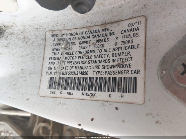 Продаж на аукціоні авто 2012 Honda Civic Lx, vin: 2HGFB2F50CH314896, номер лоту: 44962727