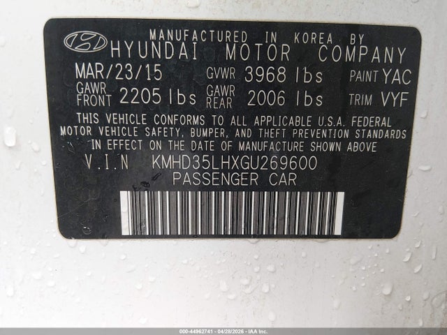 Продажа на аукционе авто 2016 Hyundai Elantra Gt, vin: KMHD35LHXGU269600, номер лота: 44962741