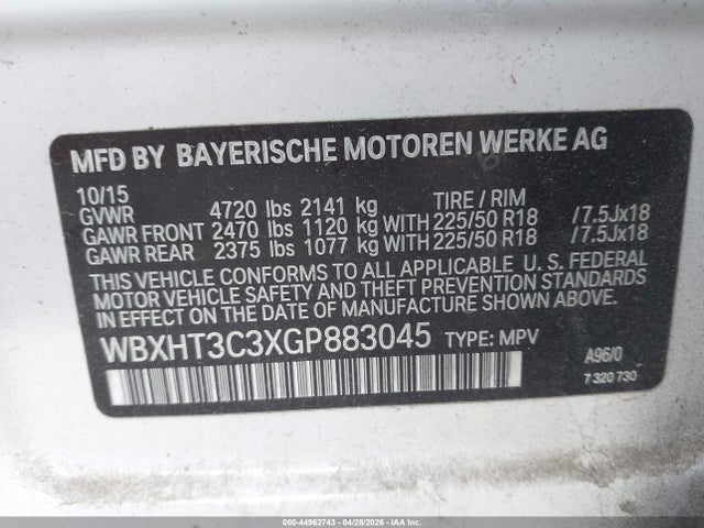 Aukcja sprzedaży 2016 Bmw X1 Xdrive28i, vin: WBXHT3C3XGP883045, numer aukcji: 44962743