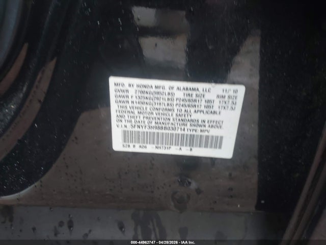 Продаж на аукціоні авто 2011 Honda Pilot Touring, vin: 5FNYF3H98BB030714, номер лоту: 44962747
