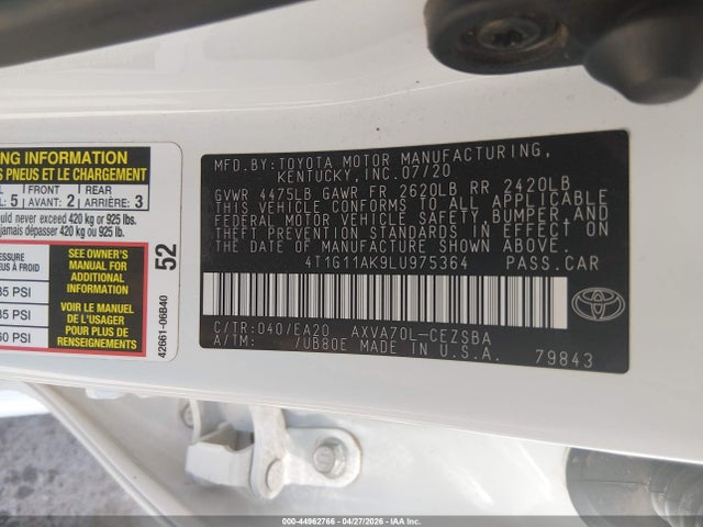 4T1G11AK9LU975364 Toyota CAMRY SE