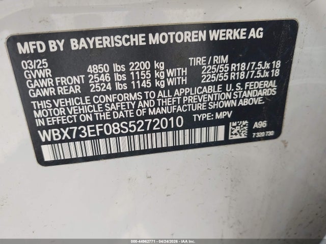 2025 Bmw X1 Xdrive28i მანქანა იყიდება აუქციონზე, vin: WBX73EF08S5272010, აუქციონის ნომერი: 44962771