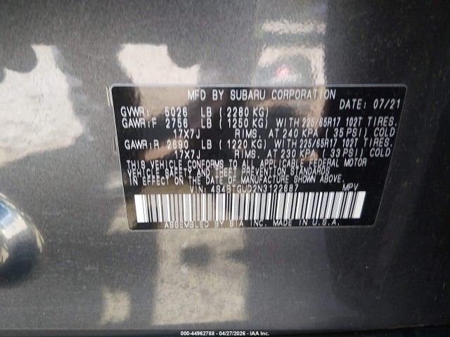 Продаж на аукціоні авто 2022 Subaru Outback Wilderness, vin: 4S4BTGUD2N3122687, номер лоту: 44962788