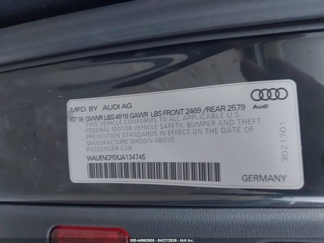 Продаж на аукціоні авто 2018 Audi A5 2.0t Premium, vin: WAUENCF5XJA134745, номер лоту: 44962808