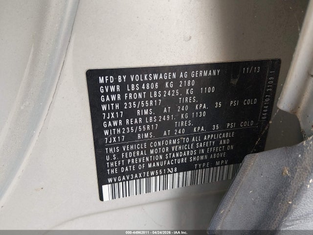 Aukcja sprzedaży 2014 Volkswagen Tiguan Se, vin: WVGAV3AX7EW551738, numer aukcji: 44962811