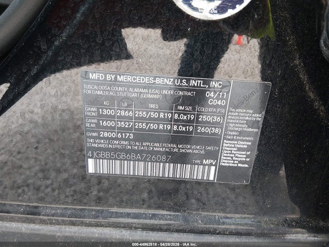 Продаж на аукціоні авто 2011 Mercedes-benz Ml 350, vin: 4JGBB5GB6BA726087, номер лоту: 44962818