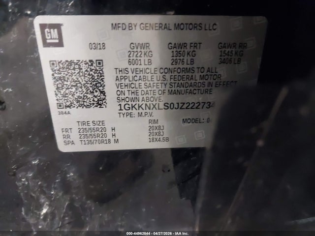 2018 Gmc Acadia Denali მანქანა იყიდება აუქციონზე, vin: 1GKKNXLS0JZ222734, აუქციონის ნომერი: 44962844
