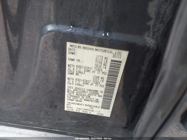 Aukcja sprzedaży 2012 Nissan Pathfinder Sv, vin: 5N1AR1NBXCC606382, numer aukcji: 44962848