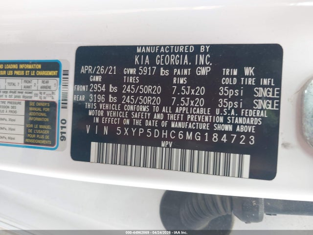 Продаж на аукціоні авто 2021 Kia Telluride Sx, vin: 5XYP5DHC6MG184723, номер лоту: 44962869