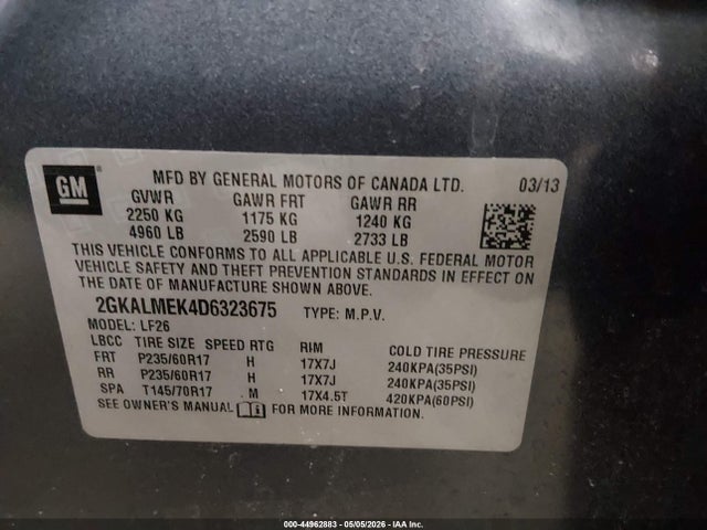 Продажа на аукционе авто 2013 Gmc Terrain Sle-1, vin: 2GKALMEK4D6323675, номер лота: 44962883