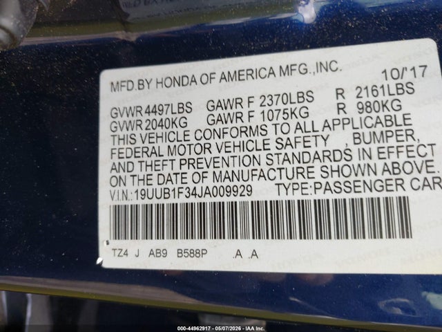 2018 Acura Tlx მანქანა იყიდება აუქციონზე, vin: 19UUB1F34JA009929, აუქციონის ნომერი: 44962917