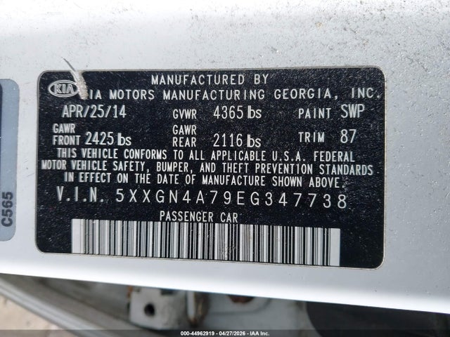 Продаж на аукціоні авто 2014 Kia Optima Ex, vin: 5XXGN4A79EG347738, номер лоту: 44962919