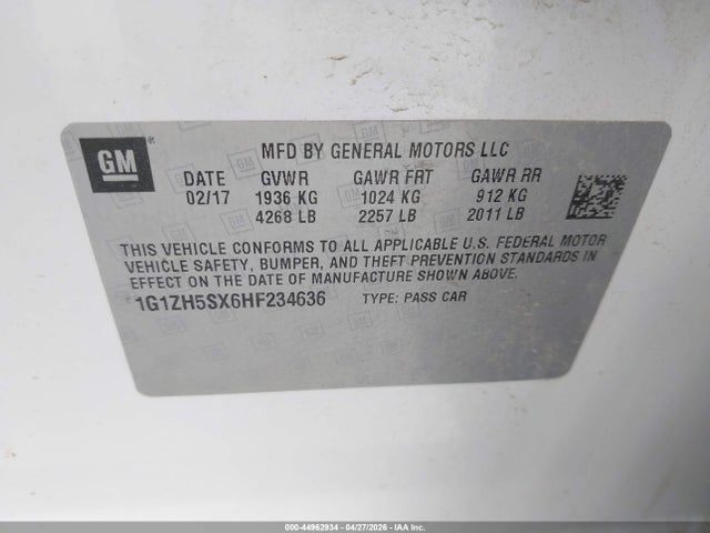 44962934 :رقم المزاد ، 1G1ZH5SX6HF234636 vin ، 2017 Chevrolet Malibu Premier مزاد بيع