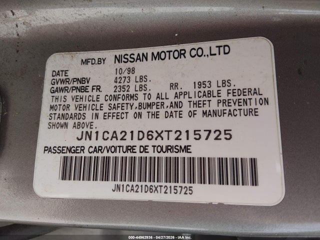 Продажа на аукционе авто 1999 Nissan Maxima Gle/gxe/se/se-l, vin: JN1CA21D6XT215725, номер лота: 44962936