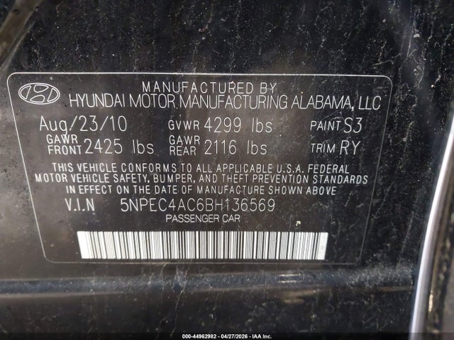Продаж на аукціоні авто 2011 Hyundai Sonata Se, vin: 5NPEC4AC6BH136569, номер лоту: 44962982
