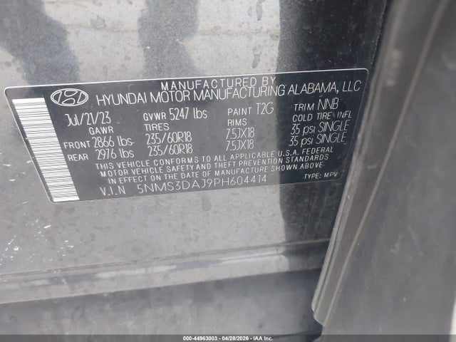 2023 Hyundai Santa Fe Sel მანქანა იყიდება აუქციონზე, vin: 5NMS3DAJ9PH604414, აუქციონის ნომერი: 44963003