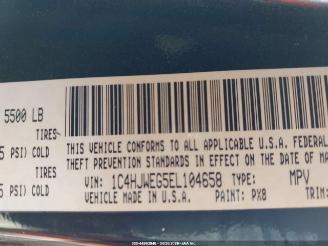 44963046 :رقم المزاد ، 1C4HJWEG5EL104658 vin ، 2014 Jeep Wrangler Unlimited Sahara مزاد بيع