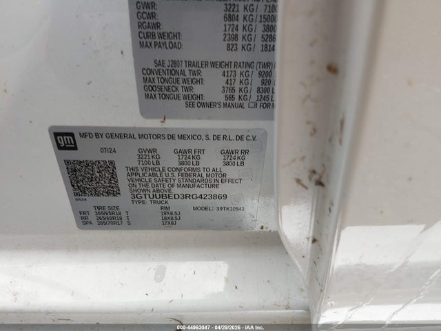 44963047 :رقم المزاد ، 3GTUUBED3RG423869 vin ، 2024 Gmc Sierra 1500 4wd  Short Box Sle مزاد بيع
