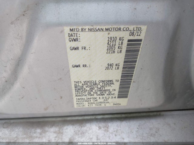 Aukcja sprzedaży 2013 Nissan Altima 2.5 Sv, vin: 1N4AL3AP3DC135234, numer aukcji: 44963055