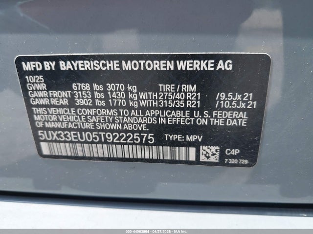 Aukcja sprzedaży 2026 Bmw X5 M60i, vin: 5UX33EU05T9222575, numer aukcji: 44963064