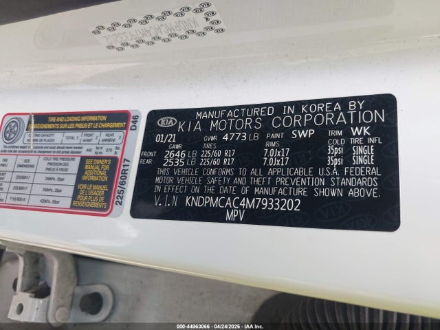 Aukcja sprzedaży 2021 Kia Sportage Lx, vin: KNDPMCAC4M7933202, numer aukcji: 44963066