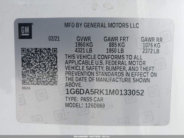 44963069 :رقم المزاد ، 1G6DA5RK1M0133052 vin ، 2021 Cadillac Ct4 Luxury مزاد بيع