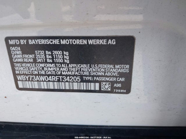Продажа на аукционе авто 2024 Bmw I4 Gran Coupe Edrive40, vin: WBY73AW04RFT34205, номер лота: 44963104