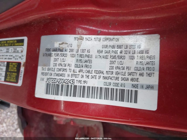 Aukcja sprzedaży 2013 Mazda Cx-9 Grand Touring, vin: JM3TB3DA2D0422439, numer aukcji: 44963165