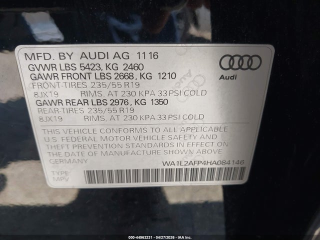 Aukcja sprzedaży 2017 Audi Q5 2.0t Premium, vin: WA1L2AFP4HA084146, numer aukcji: 44963231